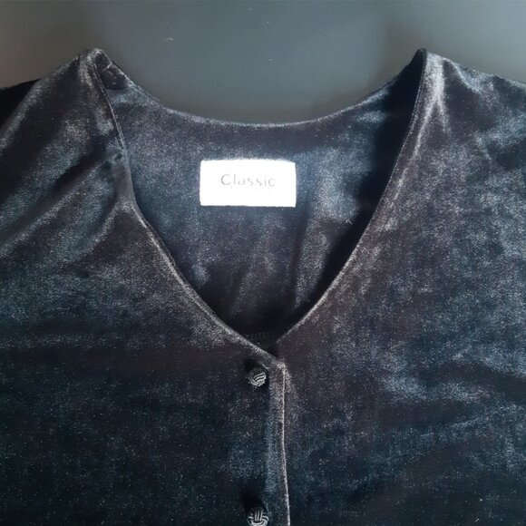 Classic Elements SZ 2XL Black Velour Women's Button Up V-Neck Tunic Top - Picture 3 of 16